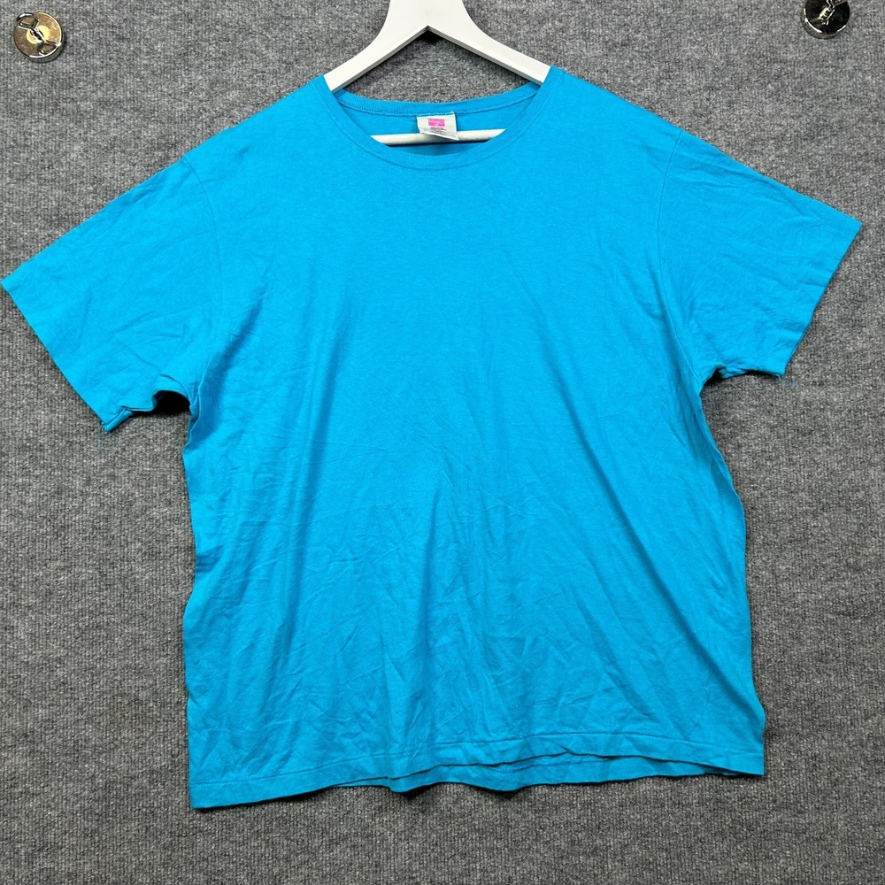VTG Hanes Herway T-Shirt Women's Blue Blank Crew Neck Short Sleeve USA Made - L